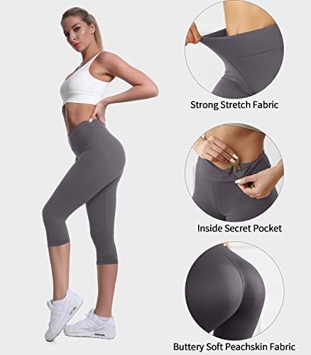 QYQ Mulheres de cintura alta Capri Leggings Soft Slim Tummy Control Exercício