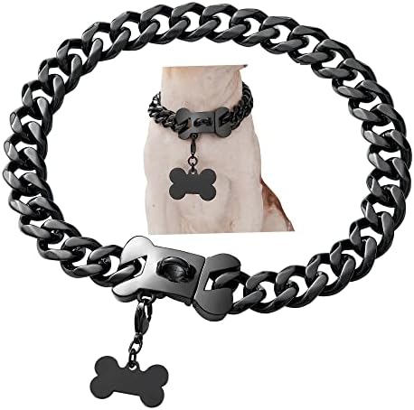 Sunfrere de 19mm de colar de corrente de cães 18k Black Rosegold formato ósseo com fivela segura Miami Chain Chain Chain Chew Chew Prooft Walking Metal Chain Collar