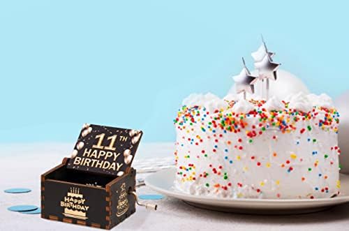11ª Caixa de música feliz aniversário - Presente de caixa musical de manivela de manivela para o menino ou menina ou menina, amigos, besties, filha, filho, sobrinho, sobrinha, irmã, irmão - música de feliz aniversário - 1 set