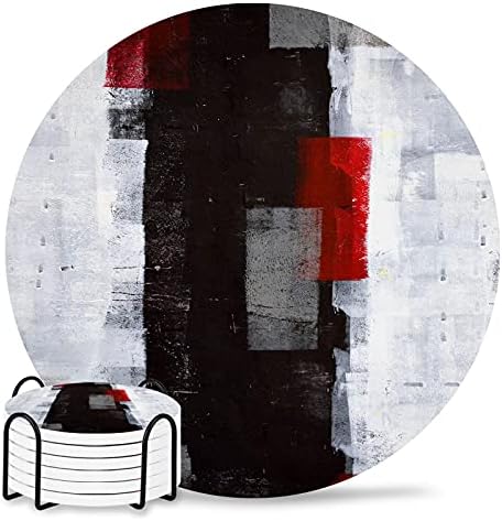 Resumo Black Red Grey Art Arte Geométrica Coasters para bebida, montanha -russa de pedra cerâmica