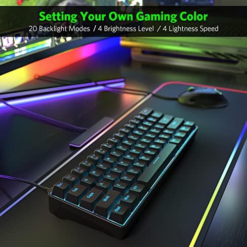 Fiodio 61 Keys RGB Teclado de jogo mecânico com fio com interruptores azuis de clique audível, compacto Mini-teclado portátil de computador para Windows Gaming PC, F-DB21