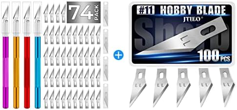 74 Faca de faca de hobby de pacote exato com 4 facas de hobby nítidas de atualização e 70 lâminas