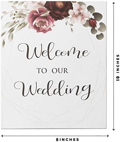 Magjuche Floral Wedding Signs, 4 cartões de dia de casamento Cartões e presentes, bem -vindo