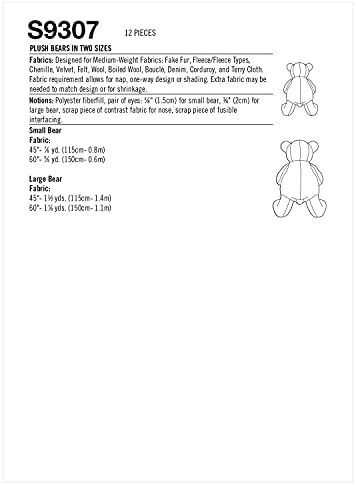 Pacote de urso de pelúcia de simplicidade, código 9307 padrão de costura, tamanho único, branco