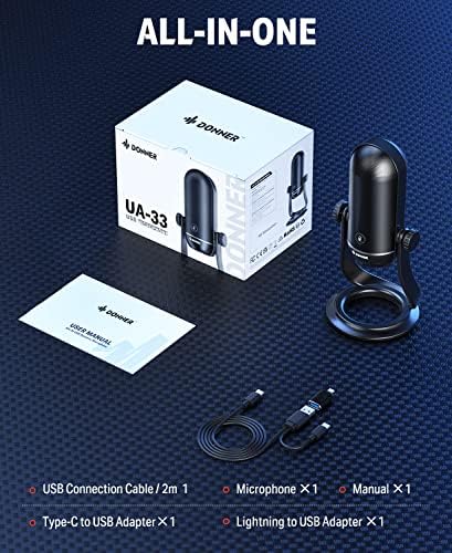 Donner Microfone USB, microfone de jogo de condensador de computador com monitoramento de fone de ouvido, microfone