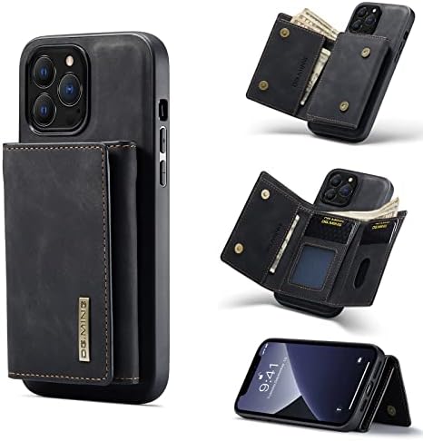 Oidealo 2 em 1 Caixa de carteira compatível com o iPhone 13 Pro, DG.Ming Retro Celular Celular Capa traseira Magnética destacável com carteira de carteira com três pontos de crédito