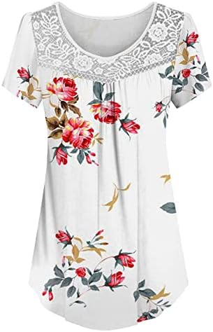 Garota adolescente branca cubra as blusas de manga curta para feminino com renda de renda Floral Patchwork Summer