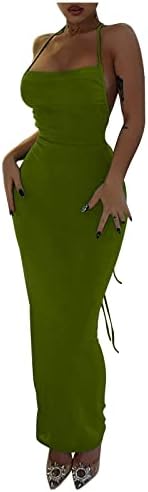 Vestido de corpo sexy de lmdudan feminino flaghetti tiras de vestido longo sem costas Moda de moda sólida cor