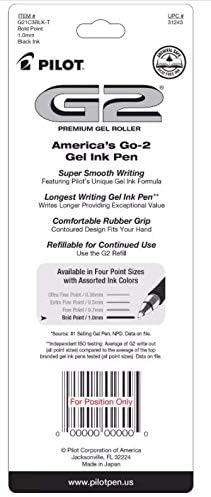 Gel de rolo piloto G2 Bold Bold 1,0mm Black Ink Comfort Grip canetas