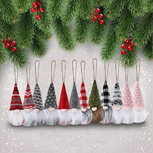 12pcs Árvore de Natal Gnomos pendurados Conjunto de 12 anos, Gnomos de pelúcia suecos ornamentos de barba ornamentos feitos à mão