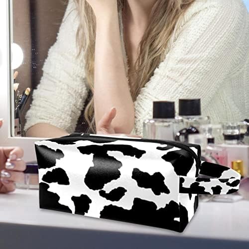Bolsa de maquiagem à prova d'água, bolsa de maquiagem, organizador cosmético de viagem para mulheres e meninas, vaca de padrão de animal preto e branco