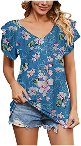Ladies V pescoço Tops Tees 2023 Floral Print camiseta Blusa verão solto trabalho camisetas casas de moda de moda