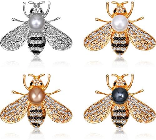 Willbond 4 peças Mel abelha broche pinos de lapela para mulheres broches de abelha com tema de inseto cristal