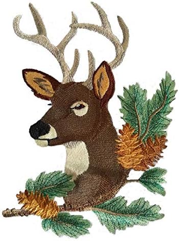 BeyondVision Nature texou em fios, incrível Reino Animal [Deer em Pine] [Patch de ferro bordado
