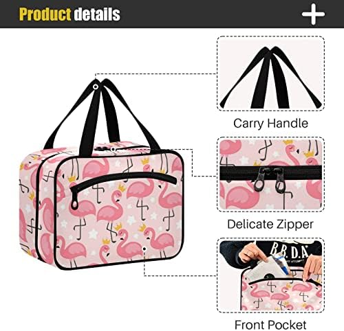 Bolsa de higiene pessoal fofa de flamingo para mulheres Organizador de bolsa de maquiagem de viagem com sacos
