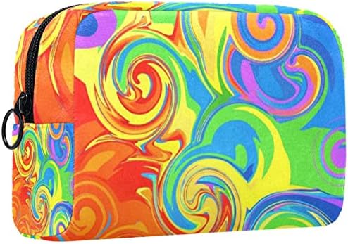 Saco de higiene pessoal pendurado de viagem, organizador de maquiagem portátil, suporte de cosméticos para pincéis, Psyche Art Abstract Rainbow Swirl Colored