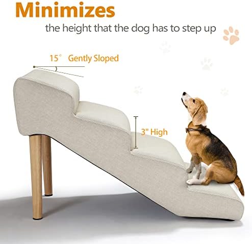 Senneny IMITAÇÃO Linho de linho escada de cachorro Faux, para animais de estimação de até 150 libras, degraus/escadas