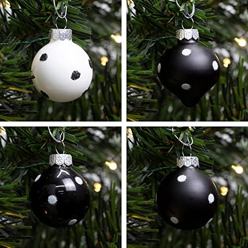 Ornamentos de vidro em miniatura Kingyee e o topper de árvore preto e branco Dots Mini Christmas Tree Decorações