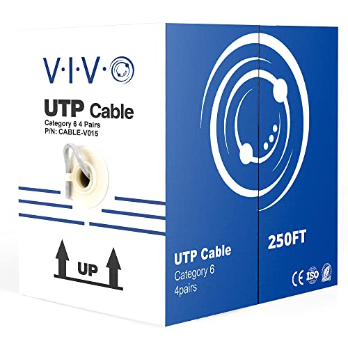 VIVO 250ft Bulk Cat6, CCA Ethernet Cable, 23 AWG, caixa de tração UTP, fio CAT-6, interno, instalações de rede, branco, cabo-V015W