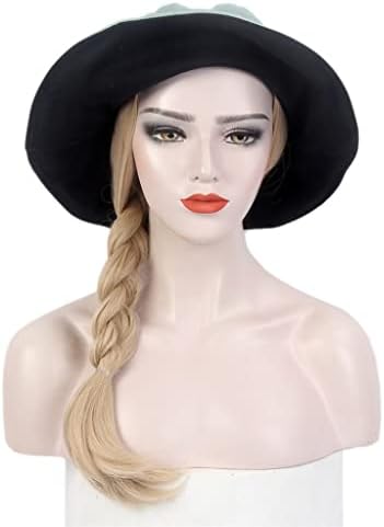 Sdfgh moda damas chapéu de cabelo um chapéu de pescador verde -pescador peruca longa peruca de ouro direto um