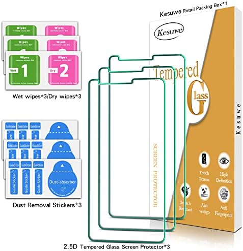 Protetor de tela Kesuwe [3-Pack] projetado para LG Stylo 5, Stylo 5 Plus e Stylo 5x Temperado Glass, 9H Drafidade,