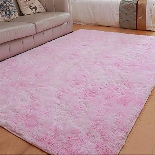 Tapete de área de shag de pelúcia, piso macio anti-deslizamento carpete confuso para bebês berçário quarto da sala de estar capacho rosa claro 160x200cm