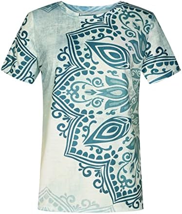 SunMmer Tops for Women 2023 Padrão da moda Impressão Baggy Manga curta Crew pescoço Tees de praia Bloups T-shirts