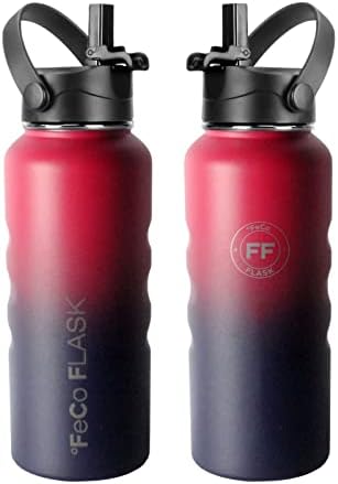 FECO FLASK Sports Water Bottle - 32 onças à prova de vazamento, aço inoxidável com isolamento a vácuo, parede dupla, caneca térmica, cantina de metal cantina