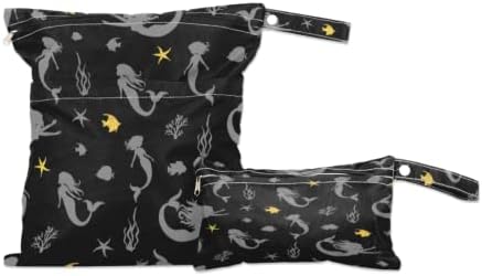 Mermaid Starfish Sagão molhado Saco de 2 pacote com zíper, se marinho de pano de pano de oceano Bolsa organizadora