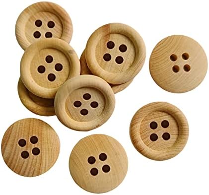 Eowoan 50 PCs Botões de costura de madeira, 4 orifícios Botão redondo, adequado para artesanato DIY/costura/martelo