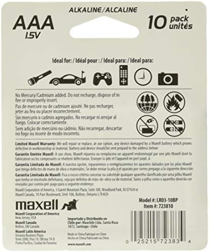 Maxell 723810P Ready-to-Go durading e confiável Bateria alcalina AAA Cell 10-Pack com alta compatibilidade