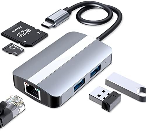 N/A Adaptador de cubo USB C 5 em 1 USB3.0 Hub tipo C para RJ45 Splitter de placa de rede com porta