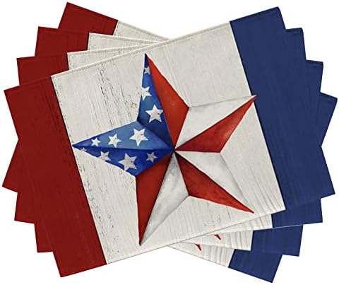 Seliem 4 de julho America Patriótico Barn Star Retro Placemats Conjunto de 4, Vintage American Memorial