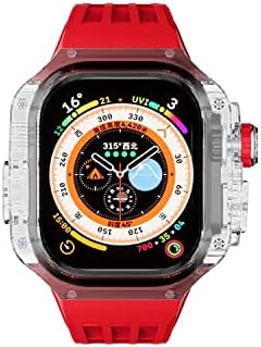Twrqa transparente Mod Kit Case para Apple Watch 49mm Fluororberber Watch Band para Iwatch Series Ultra 8 Silicone Watch Strap