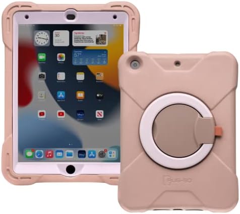 Caixa do iPad do Buddy Buddy de Rug-Rug + 2 Protetores de tela de vidro temperados, capa de espuma para crianças, 360 girandos de transporte e suporte, proteção de queda acidentada, para iPad Apple 7, 8ª, 9ª geração, Rose