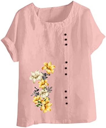 Tampas florais de tamanho grande para mulheres 2023 Button Summer Down Down Cotton Linen Jacquard