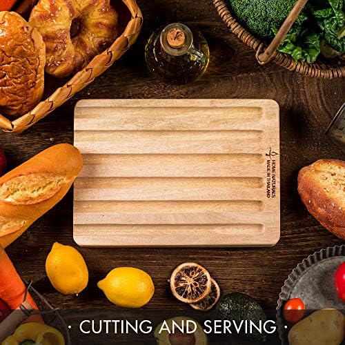 Home Naturals Wood Rutting Board, design de múltiplas ranhuras para cortar pão e carne - BPA Free - Feito na Tailândia 11 x 7,9 x 1,4