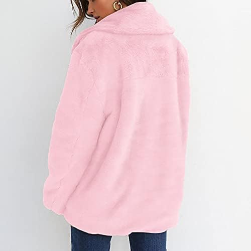 Minge Winter Winter Casaco de manga longa agradável para mulheres Escola Fuzzy Fuzy Fit Sobrecote de lapela Botão de cor sólida quente dianteira frontal