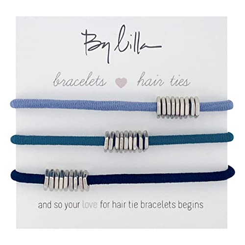 Por Lilla Mini Hex Hex Railys Hair Laços e pulseiras - Conjunto de 3 pulseiras de gravata para o cabelo - Laços de cabelo para mulheres - sem vinco rabos de cavalo e pulseiras femininas - prata