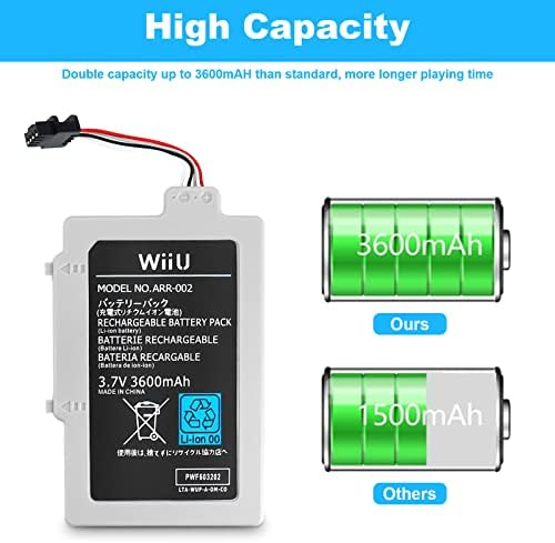 2 pacote 3,7v 3600mAh Substituição de bateria para Wii U gamepad, bateria estendida recarregável para