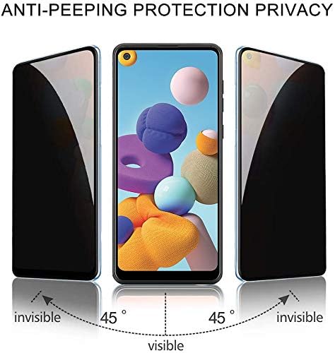 [2-PACK] Privacy Anti-Spy Protetor de tela de vidro temperado e amigável para a Samsung Galaxy A21