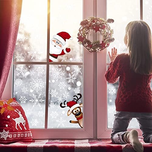 Sunolga 384 PCs Christmas Snowflake Janela adesiva A adesivos para vidro, adesivos de janela de Natal decalques decalques Decas de férias de férias de neve do Papai Noel Decalques de rena para festa