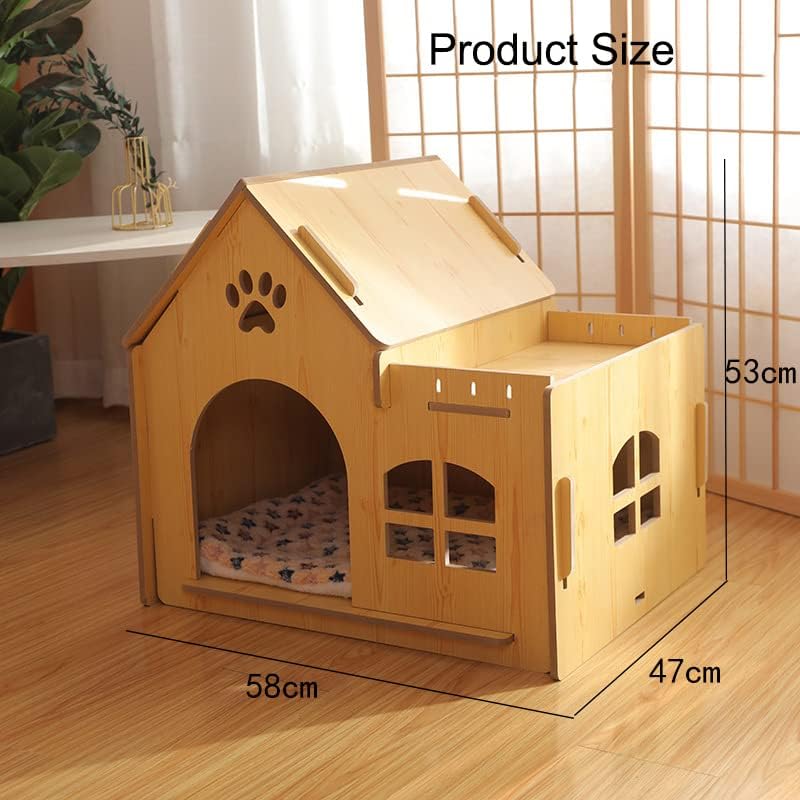 Casas de gatos de madeira de McNuss, casas de cães para cães pequenos com janela lateral, casa de animais de estimação com piso elevado no teto para uso interno, normal