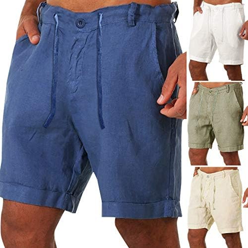 Shorts casuais de linho para homens de 7 polegadas de 7 polegadas de shorts de ioga de praia de verão com cordão e bolsos