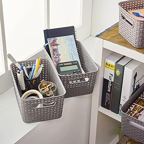 Pacote EZARE de 8 pequenos cestas de malha de tecido de plástico cinza para escritório, sala de aula, desktop, gaveta