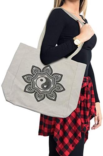 Bolsa de compras em preto e branco de Ambesonne, Mandala Yin e Yang Diretiva Ornada de Pétala, Bolsa