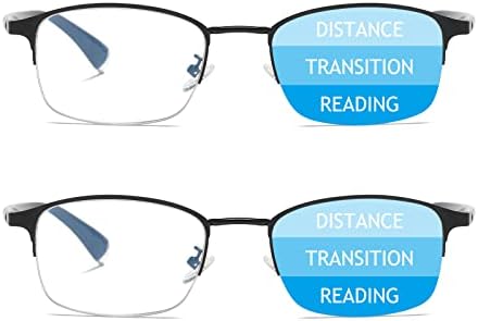 MMOWW Progressivo Reading Multifocal Glasses Bloqueio de luz azul para homens mulheres clássicas meio quadro Leitores de computador preto 2 pacote +1.0
