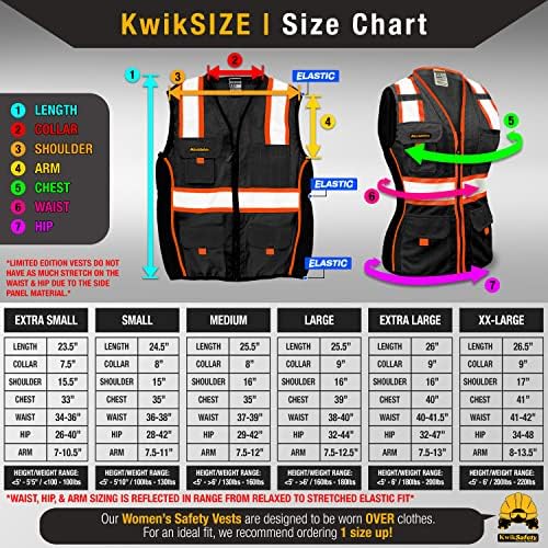 Kwiksafety 9 bolsos premium ANSI não classificada não classificada Alta visibilidade Reflexiva Flim Equipamento de trabalho de construção | Black/Orange Medium