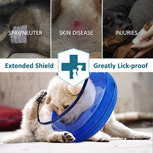 Colar de cone de cães inflável e inflável de Zeaxuie para cães após a cirurgia com aprimoramento anti-lambida para irrestrito na vida cotidiana, pacote de um, azul