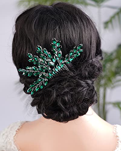 Kercisbeauty Emerald Crystal Hair pente para mulheres femininas de noiva Strassmes verdes Jóias de cabelo vintage boho acessórios de cabelo artesanais
